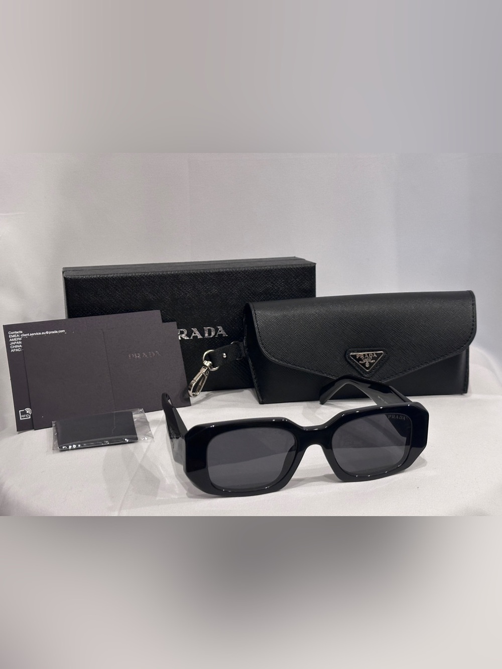 Brand New Prada Black Rectangular Acetate Sunglasses set / SPR 17W